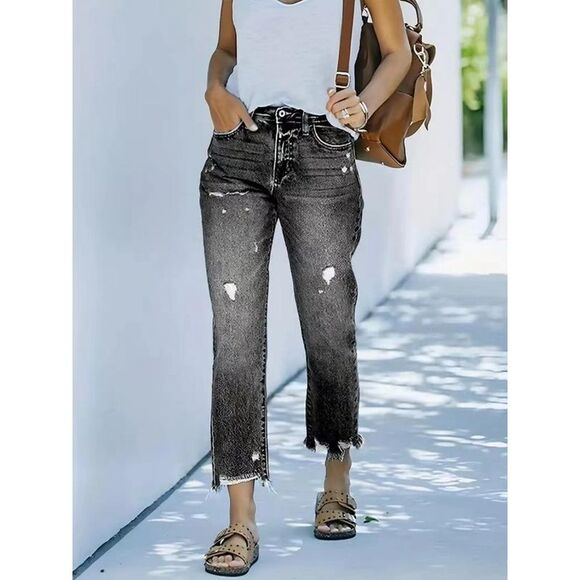 Everyday the Label Distressed Straight Leg Jeans Women Dark Gray - Picture 6 of 6